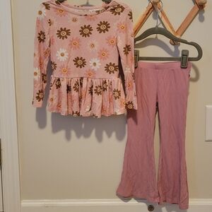 Posh Peanut Long Sleeve Peplum top and dusty rose ribbed flare leggings